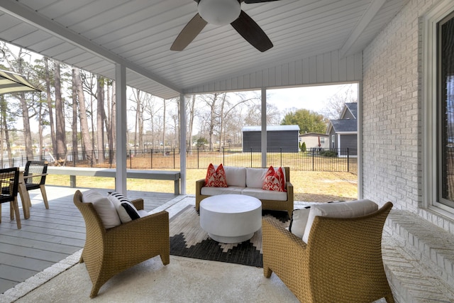 1762 James Loop Rd, Manning, SC 29102 - sunroom / solarium featuring lofted ceiling, a ceiling fan, and an outdoor hangout area