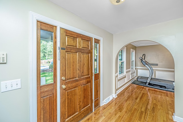 entrance foyer with light wood-type flooring