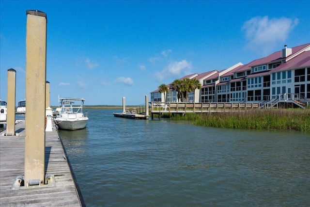 dock area with a water view