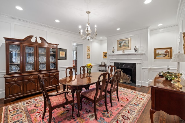 2 Bedons Aly, Charleston, SC 29401 - dining room with a decorative wall, ornamental molding, a chandelier, and a high end fireplace