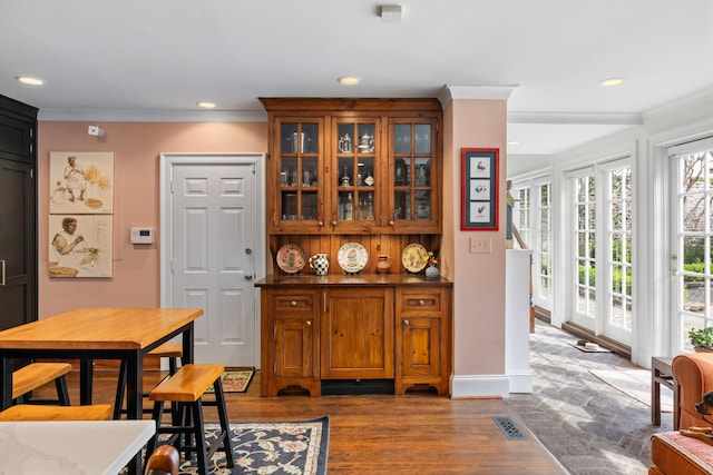 2 Bedons Aly, Charleston, SC 29401 - dining area with wood finished floors, baseboards, ornamental molding, and recessed lighting