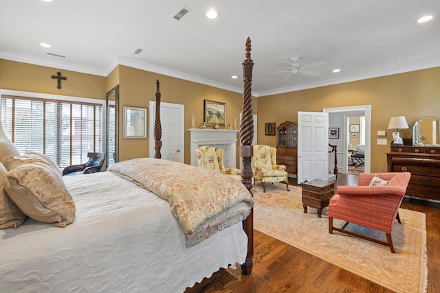 2 Bedons Aly, Charleston, SC 29401 - bedroom with recessed lighting, visible vents, dark wood-style flooring, and crown molding