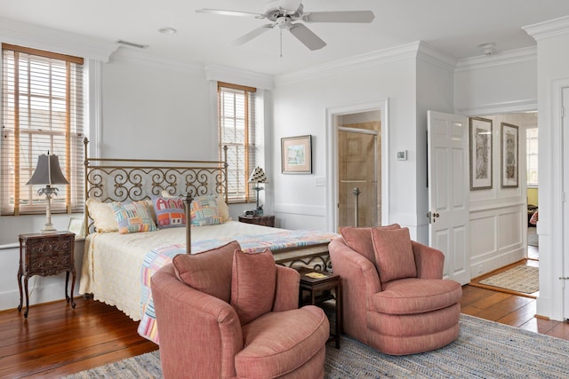 2 Bedons Aly, Charleston, SC 29401 - bedroom with ornamental molding, ceiling fan, hardwood / wood-style floors, and visible vents