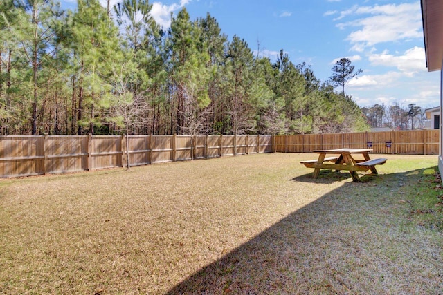 view of yard with a fenced backyard