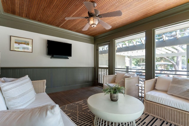 interior space with ceiling fan and an outdoor living space