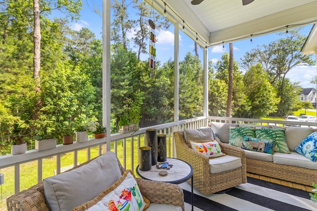 129 Martins Point Dr, Wando, SC 29492 - sunroom / solarium featuring an outdoor living space and ceiling fan