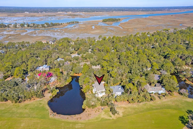 bird's eye view featuring a water view