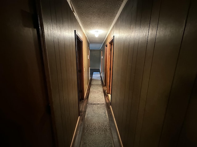 135 Golden Ave, Eutawville, SC 29048 - corridor featuring a textured ceiling, crown molding, and wooden walls