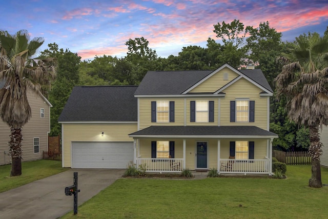 327 Eagle Ridge Rd, Summerville, SC 29485 - view of front of property with a porch, concrete driveway, a garage, and a shingled roof