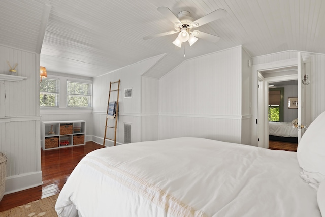 2060 Wappoo Hall Rd, Charleston, SC 29412 - bedroom featuring wood finished floors, multiple windows, vaulted ceiling, and a ceiling fan