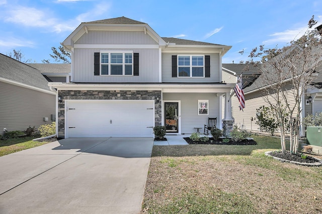 1173 Triple Crown Ct, Mount Pleasant, SC 29429 - craftsman-style house featuring an attached garage, stone siding, board and batten siding, driveway, and a front yard