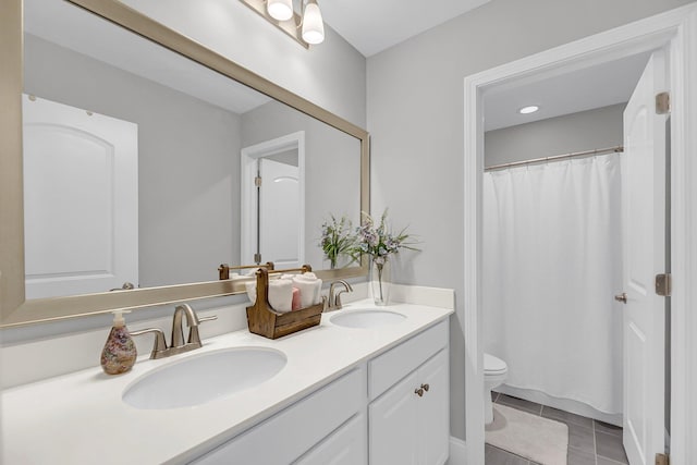 1173 Triple Crown Ct, Mount Pleasant, SC 29429 - full bathroom with double vanity, a sink, toilet, and tile patterned flooring