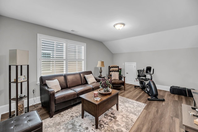 1173 Triple Crown Ct, Mount Pleasant, SC 29429 - living room with baseboards, visible vents, wood finished floors, and vaulted ceiling