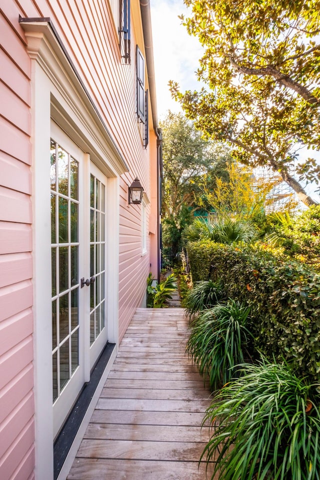 wooden deck with french doors