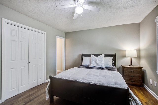 110 Terry Ave, Summerville, SC 29485 - bedroom with wood finished floors, a closet, a textured ceiling, ceiling fan, and baseboards