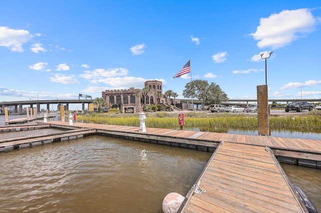 dock area featuring a water view