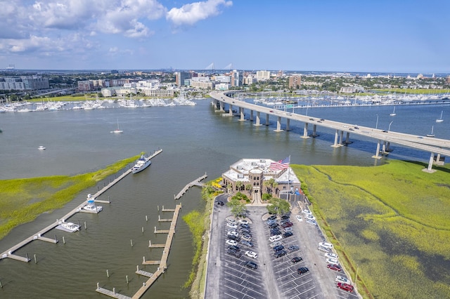 aerial view featuring a water view