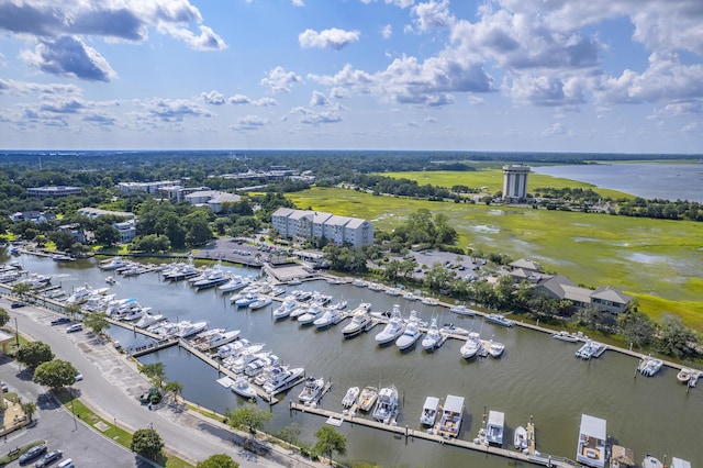 bird's eye view featuring a water view