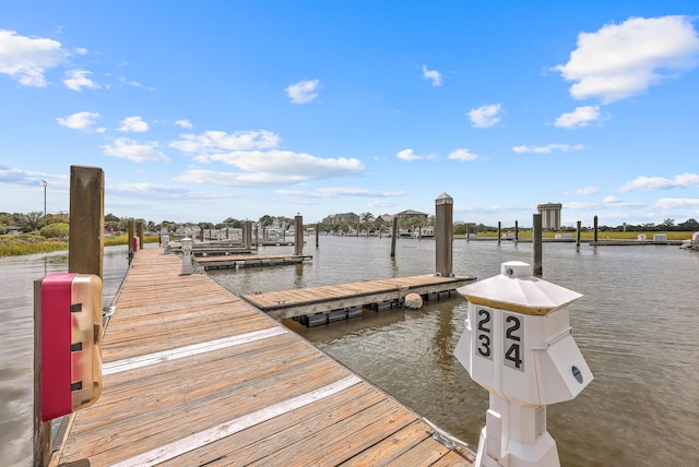 view of dock featuring a water view