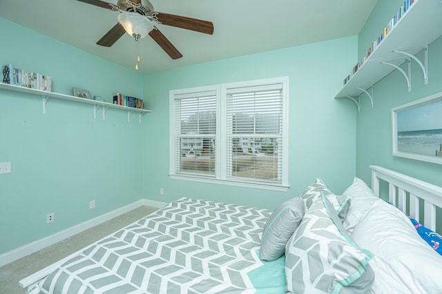 bedroom featuring carpet floors and ceiling fan