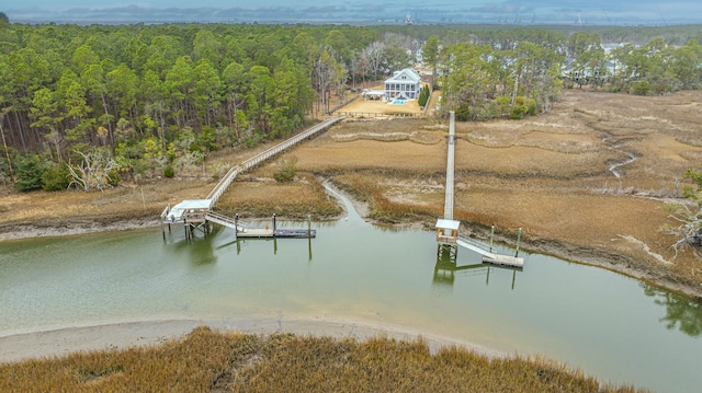 aerial view featuring a water view