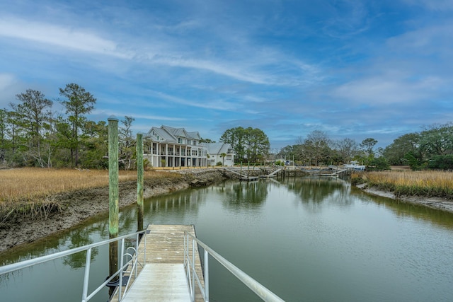 dock area with a water view