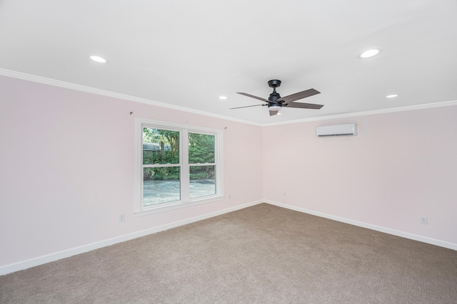 881 Evans Rd, Charleston, SC 29412 - carpeted empty room featuring recessed lighting, a ceiling fan, an AC wall unit, baseboards, and crown molding