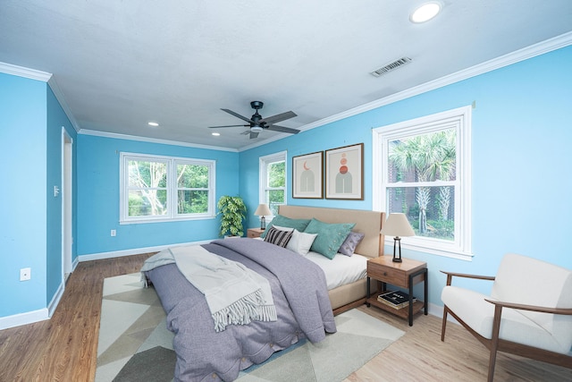 881 Evans Rd, Charleston, SC 29412 - bedroom with ornamental molding, baseboards, wood finished floors, recessed lighting, and a ceiling fan