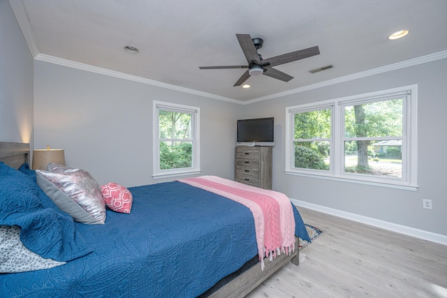 881 Evans Rd, Charleston, SC 29412 - bedroom with wood finished floors, baseboards, crown molding, recessed lighting, and a ceiling fan
