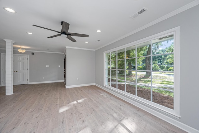 881 Evans Rd, Charleston, SC 29412 - unfurnished room featuring baseboards, ornamental molding, light wood-type flooring, recessed lighting, and a ceiling fan