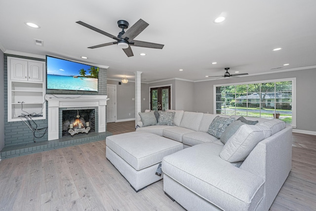 881 Evans Rd, Charleston, SC 29412 - living area featuring ceiling fan, ornamental molding, baseboards, recessed lighting, and light wood-type flooring
