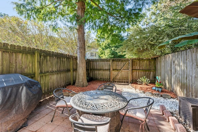 view of patio / terrace featuring a grill and a fenced backyard