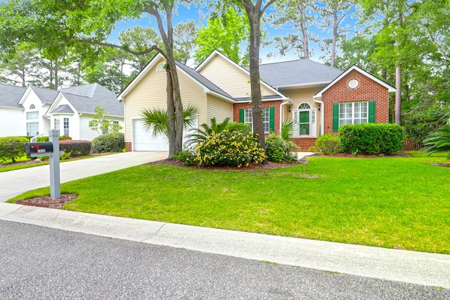 2520 Woodstream Rd, Mount Pleasant, SC 29466 - ranch-style home featuring brick siding, concrete driveway, an attached garage, and a front yard