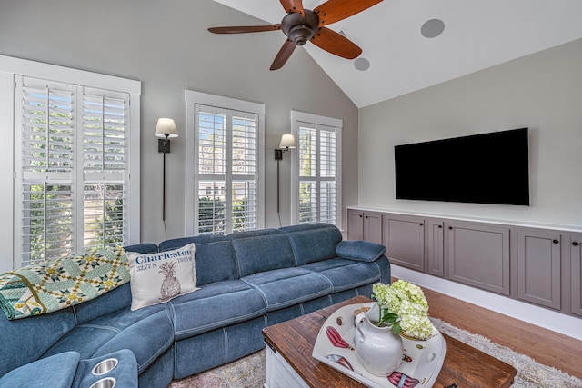 225 Camber Rd, Huger, SC 29450 - living area featuring lofted ceiling, a ceiling fan, and wood finished floors