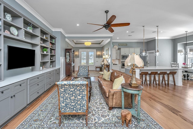 225 Camber Rd, Huger, SC 29450 - living area with light wood-style flooring, a ceiling fan, ornamental molding, and recessed lighting
