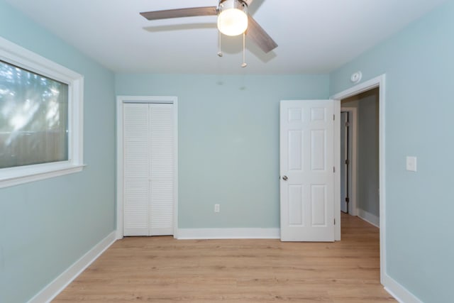 4836 Hillock Ave, North Charleston, SC 29418 - unfurnished bedroom featuring light wood finished floors, a closet, and ceiling fan