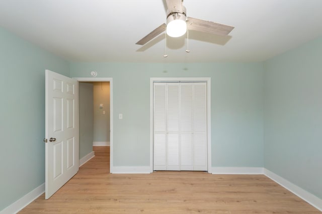 4836 Hillock Ave, North Charleston, SC 29418 - unfurnished bedroom with light wood-style floors, a closet, and a ceiling fan
