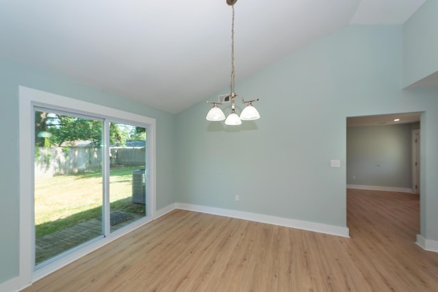 4836 Hillock Ave, North Charleston, SC 29418 - unfurnished room featuring a chandelier, light wood-style flooring, and high vaulted ceiling