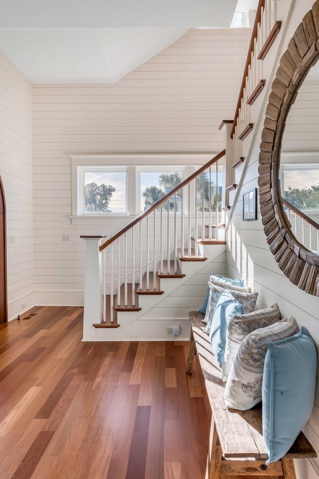 4001 Palm Blvd, Isle Of Palms, SC 29451 - stairway with wood finished floors and wooden walls