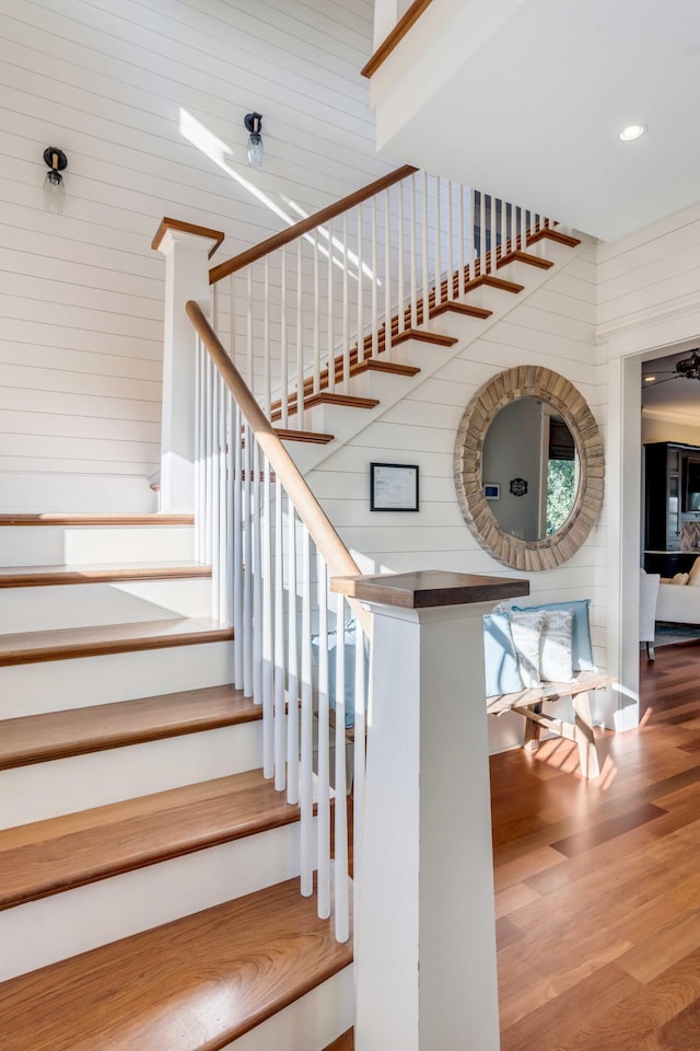 4001 Palm Blvd, Isle Of Palms, SC 29451 - stairway featuring wood finished floors and wooden walls
