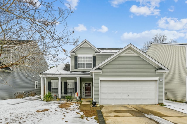 view of front facade featuring a garage and a porch