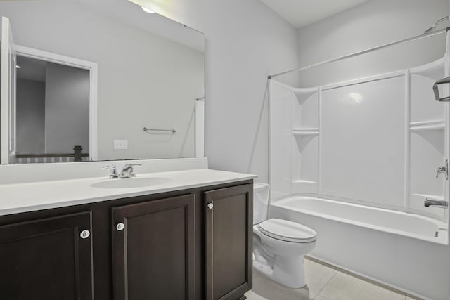 full bathroom featuring toilet, tile patterned flooring, shower / bathtub combination, and vanity