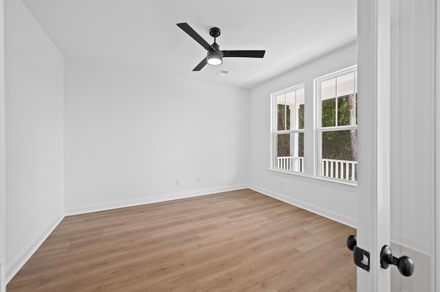 5655 Captain Kidd Rd, Hollywood, SC 29449 - empty room featuring a ceiling fan, baseboards, visible vents, and light wood-style floors