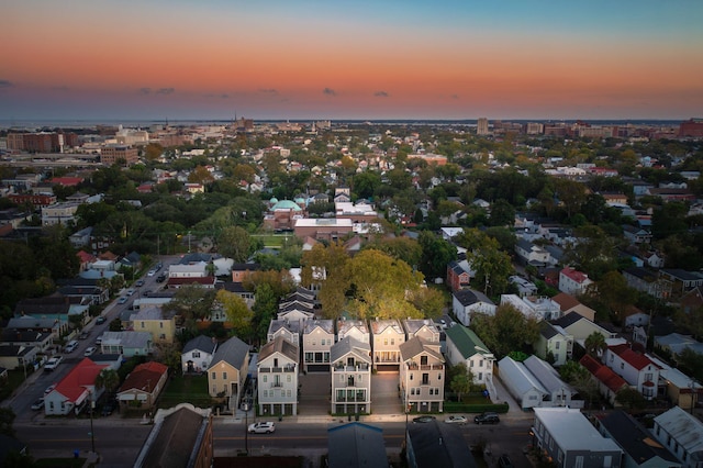 view of aerial view at dusk