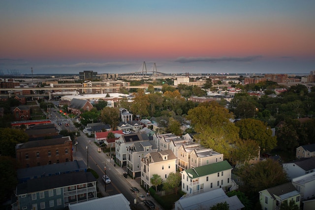 view of aerial view at dusk