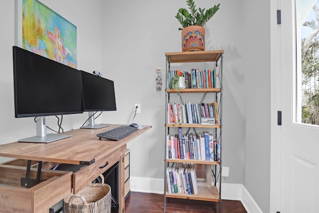 office space featuring dark wood-type flooring