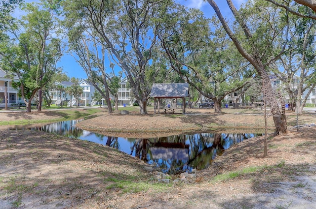 view of water feature with a gazebo