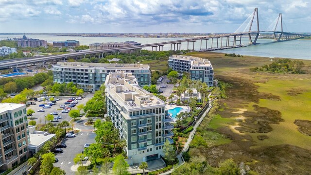 341 Cooper River Dr, Mount Pleasant, SC 29464 - birds eye view of property featuring a city view and a water view
