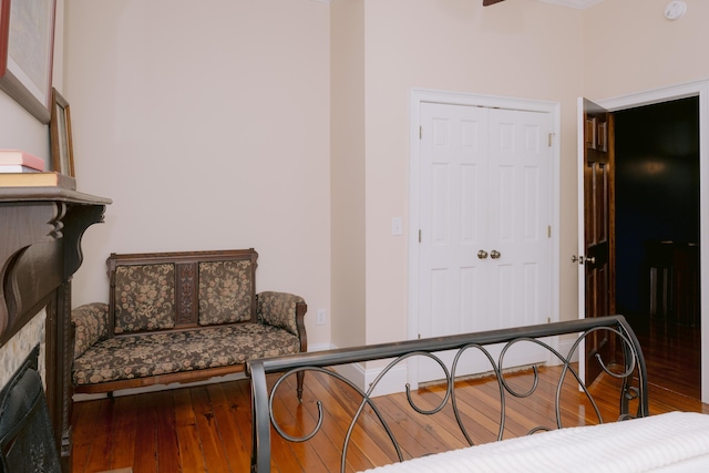 bedroom featuring wood-type flooring and a closet