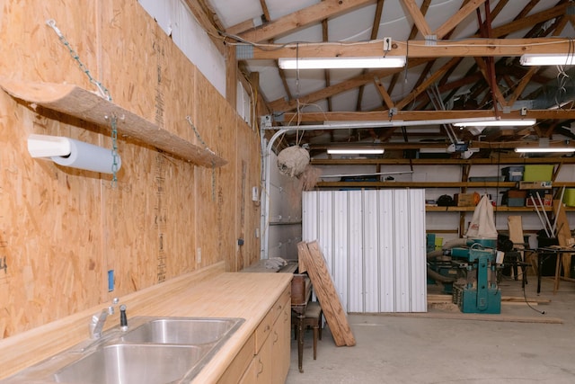 garage with a sink